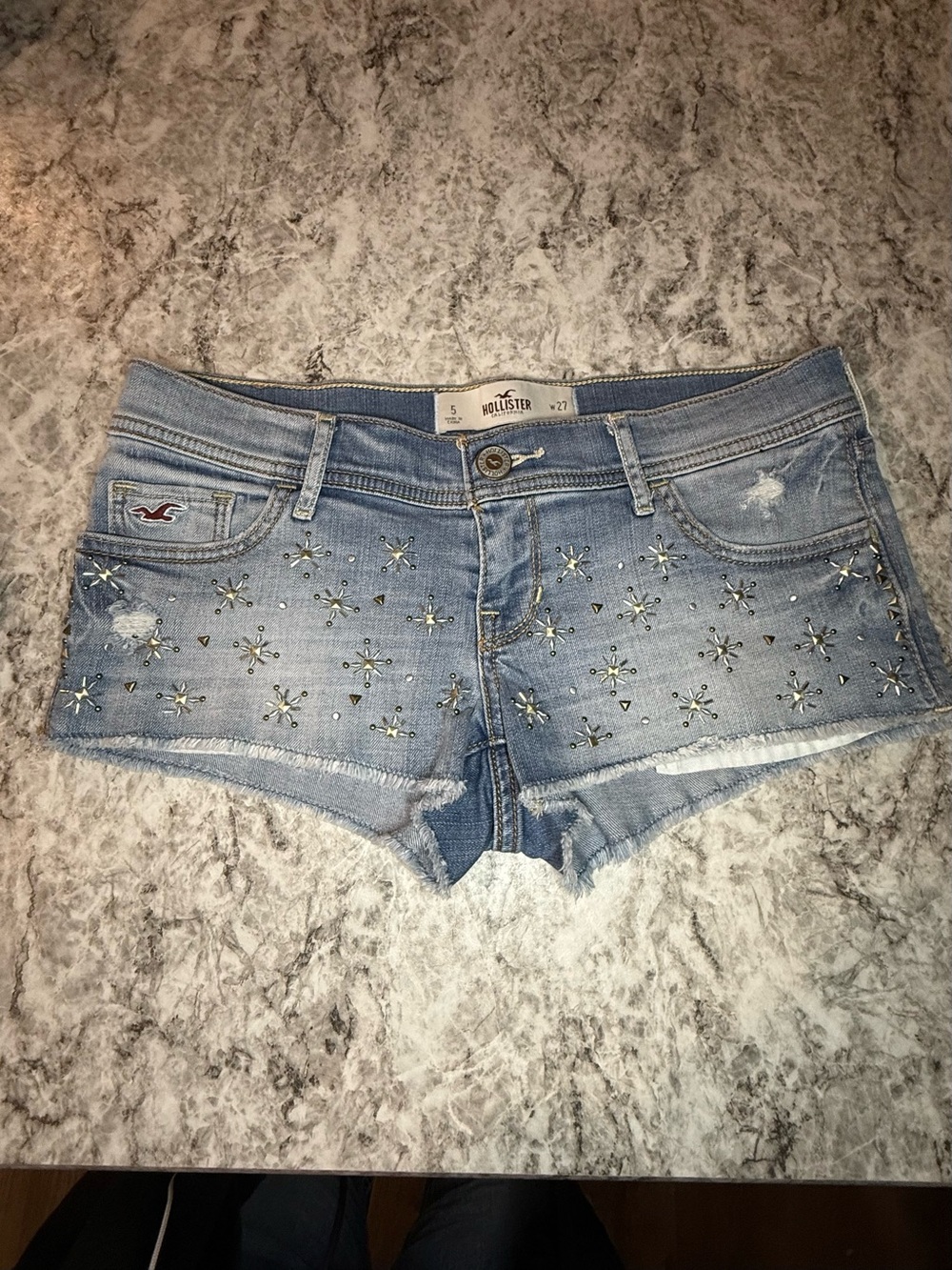 Y2K Hollister Light Blue Studded Floral Denim Shorties